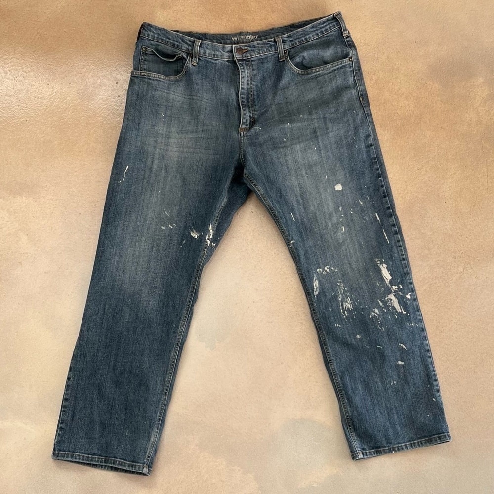 WRANGLER Paint Splatter Distressed Jeans | Relaxed Straight Leg | Workwear Denim